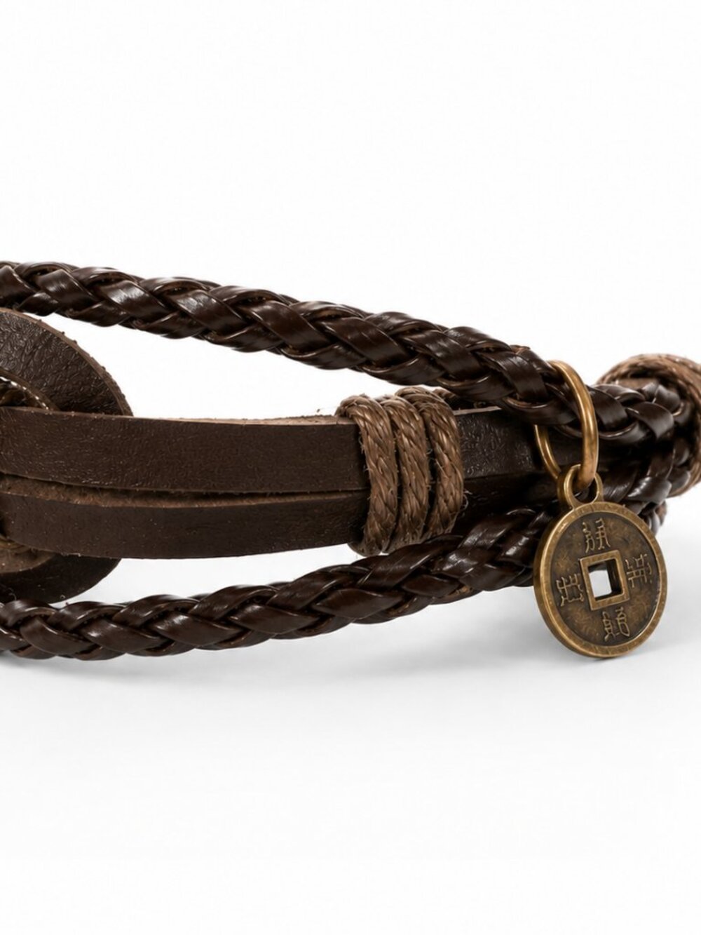 Handmade Brown Leather Charm Bracelet NWT Adjustable Boho Rustic Unisex